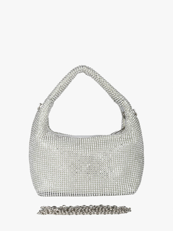 Borsa a mano con strass - argento Solada