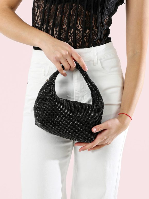 Borsa a mano con strass - nero Solada