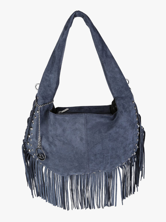 Borsa a spalla con frange e borchie You Young Coveri — Blu scuro - immagine 4