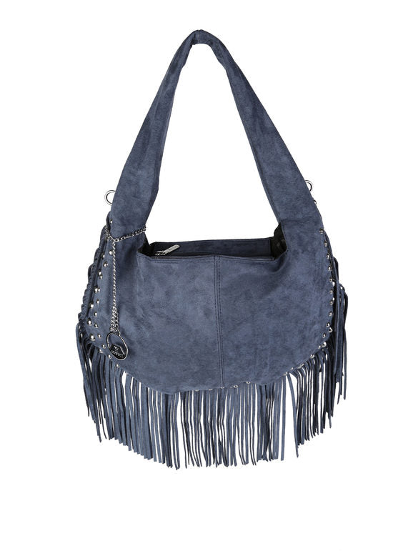 Borsa a spalla con frange e borchie You Young Coveri — Blu scuro - immagine 5