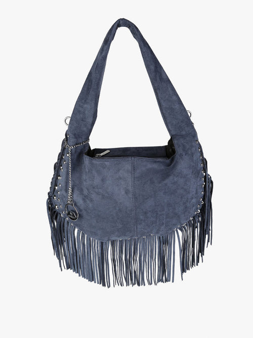 Borsa a spalla con frange e borchie You Young Coveri — Blu scuro - immagine 1