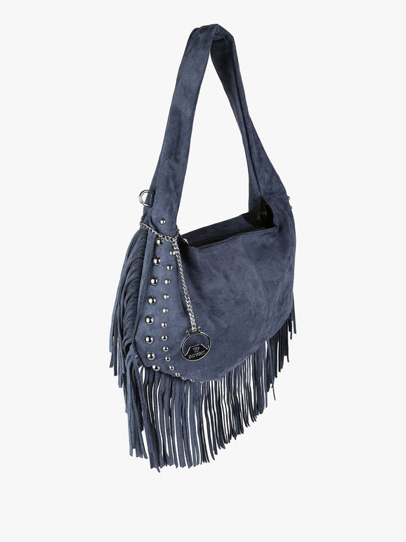 Borsa a spalla con frange e borchie You Young Coveri — Blu scuro - immagine 2