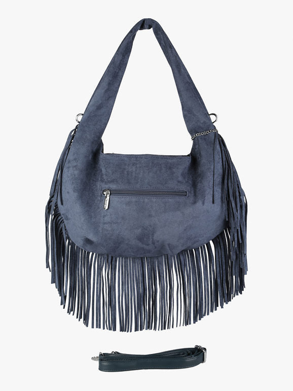 Borsa a spalla con frange e borchie You Young Coveri — Blu scuro - immagine 3