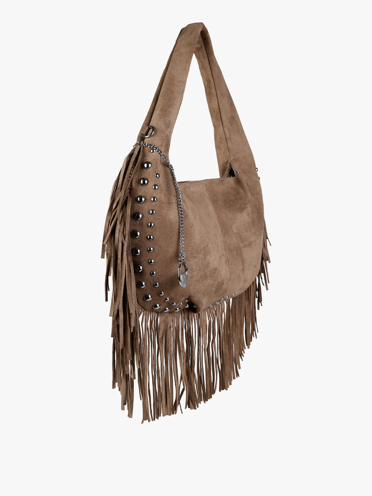 Borsa a spalla con frange e borchie You Young Coveri — Khaki