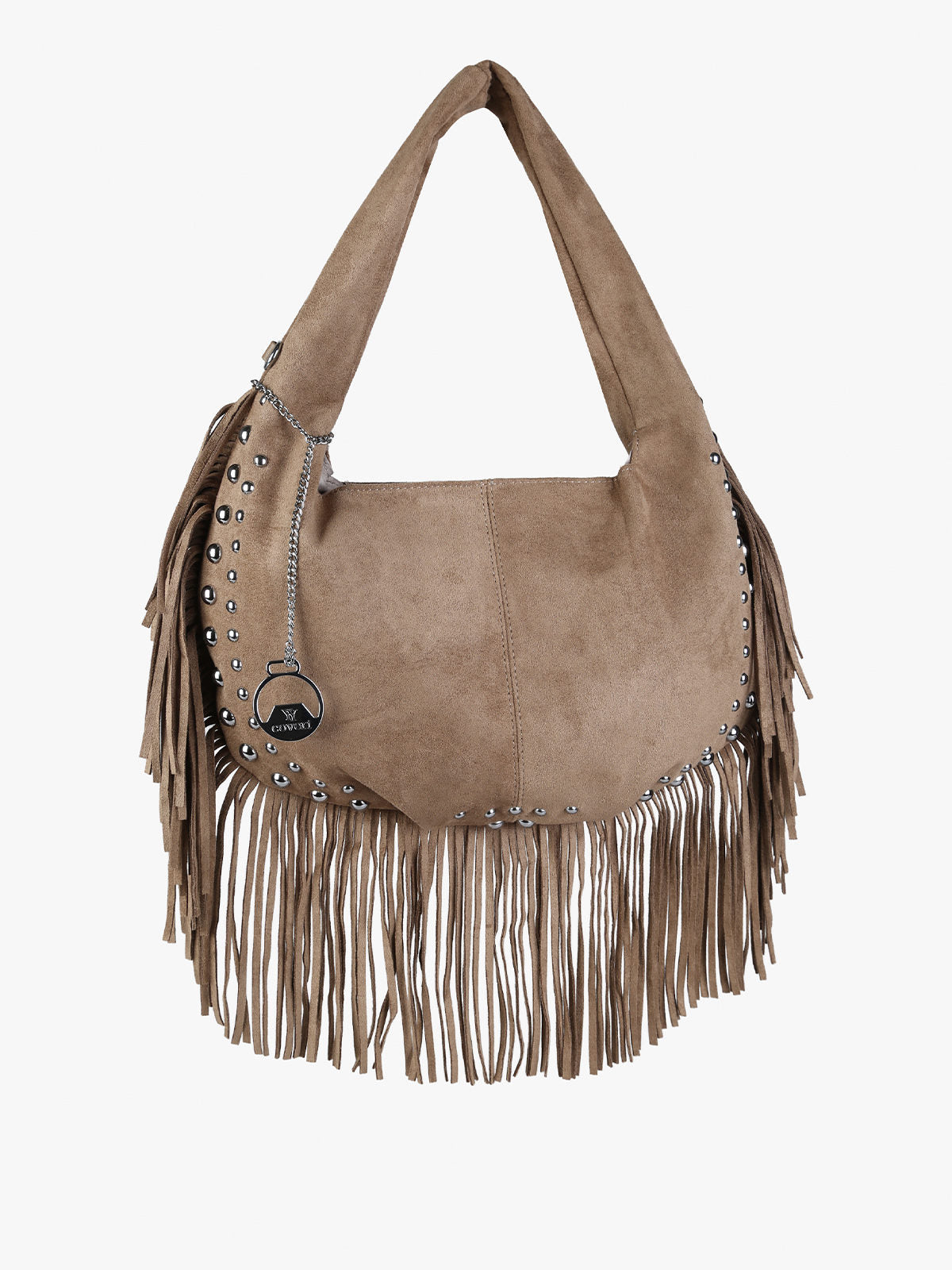Borsa a spalla con frange e borchie You Young Coveri — Khaki