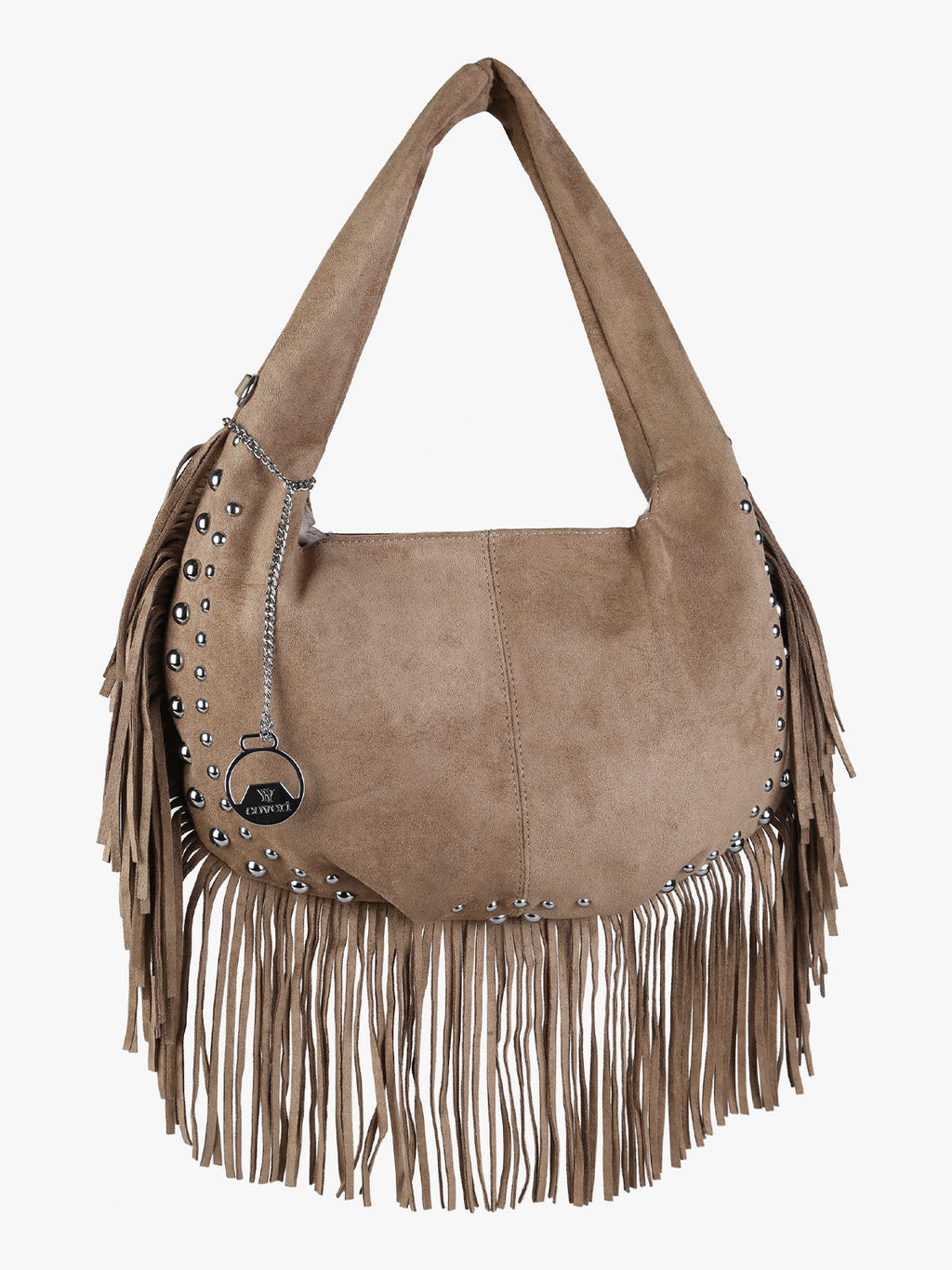 Borsa a spalla con frange e borchie You Young Coveri — Khaki