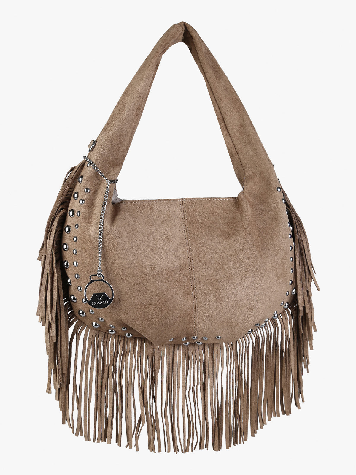 Borsa a spalla con frange e borchie You Young Coveri — Khaki