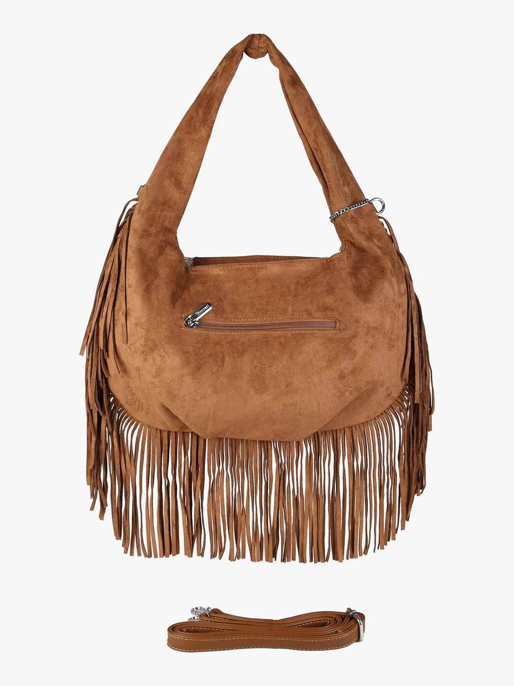 Borsa a spalla con frange e borchie You Young Coveri — Marrone
