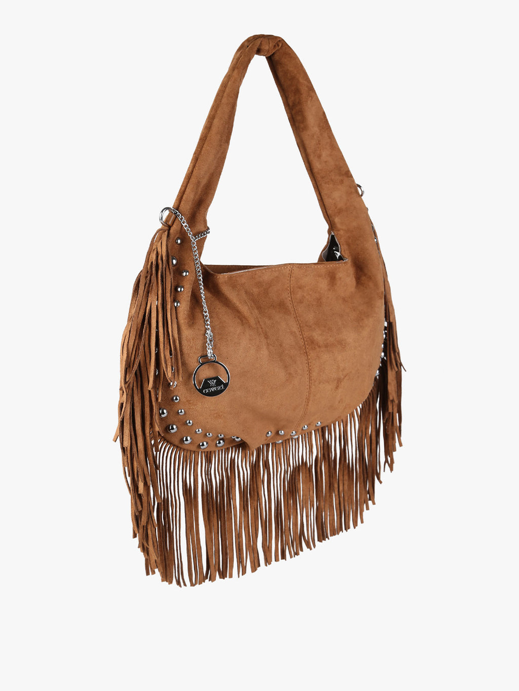 Borsa a spalla con frange e borchie You Young Coveri — Marrone