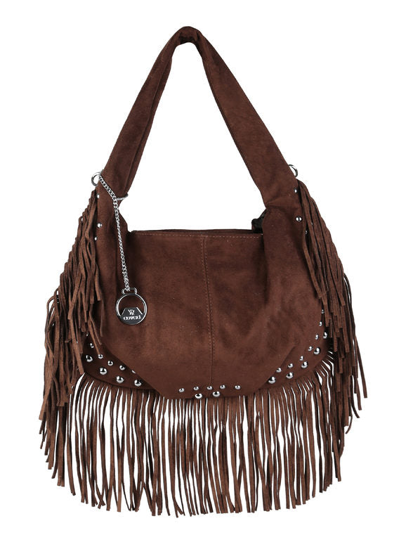 Borsa a spalla con frange e borchie You Young Coveri — Moro - immagine 4