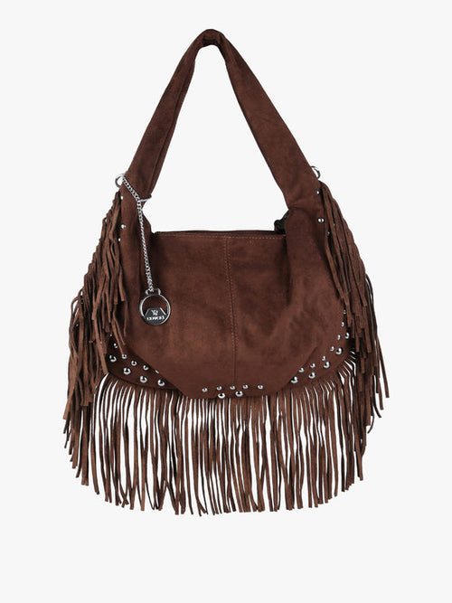 Borsa a spalla con frange e borchie You Young Coveri — Moro - immagine 1