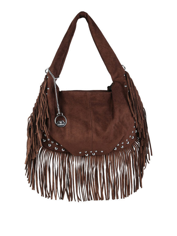 Borsa a spalla con frange e borchie You Young Coveri — Moro - immagine 5
