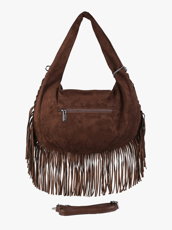 Borsa a spalla con frange e borchie You Young Coveri — Moro - immagine 3