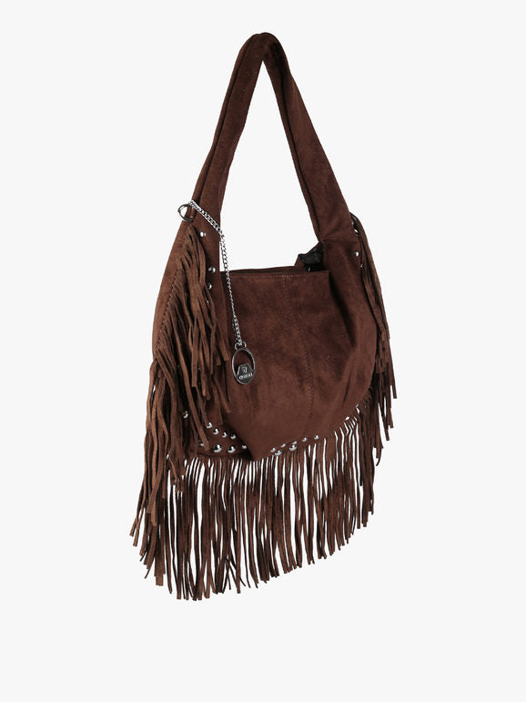 Borsa a spalla con frange e borchie You Young Coveri — Moro - immagine 2