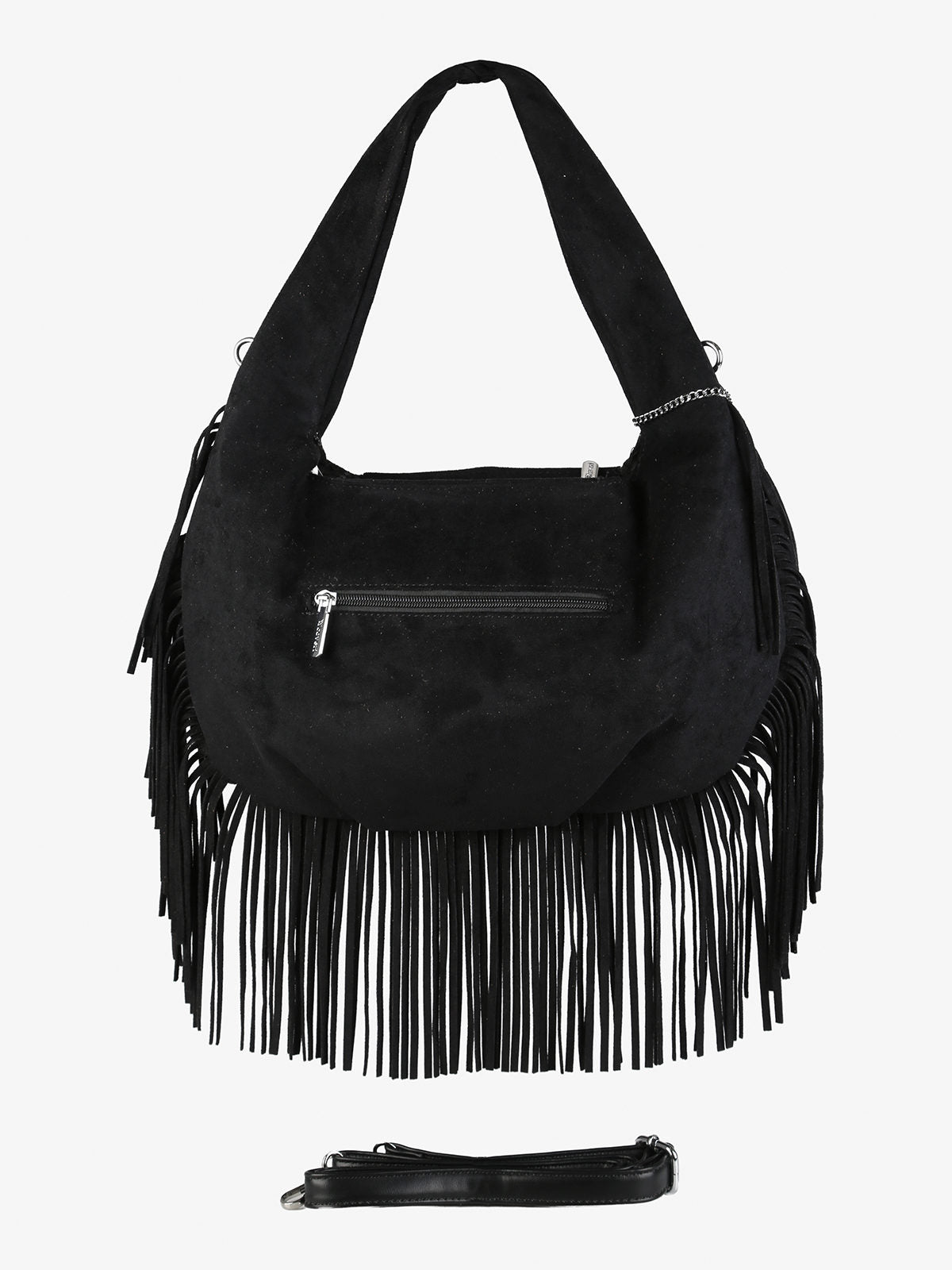 Borsa a spalla con frange e borchie You Young Coveri — Nero