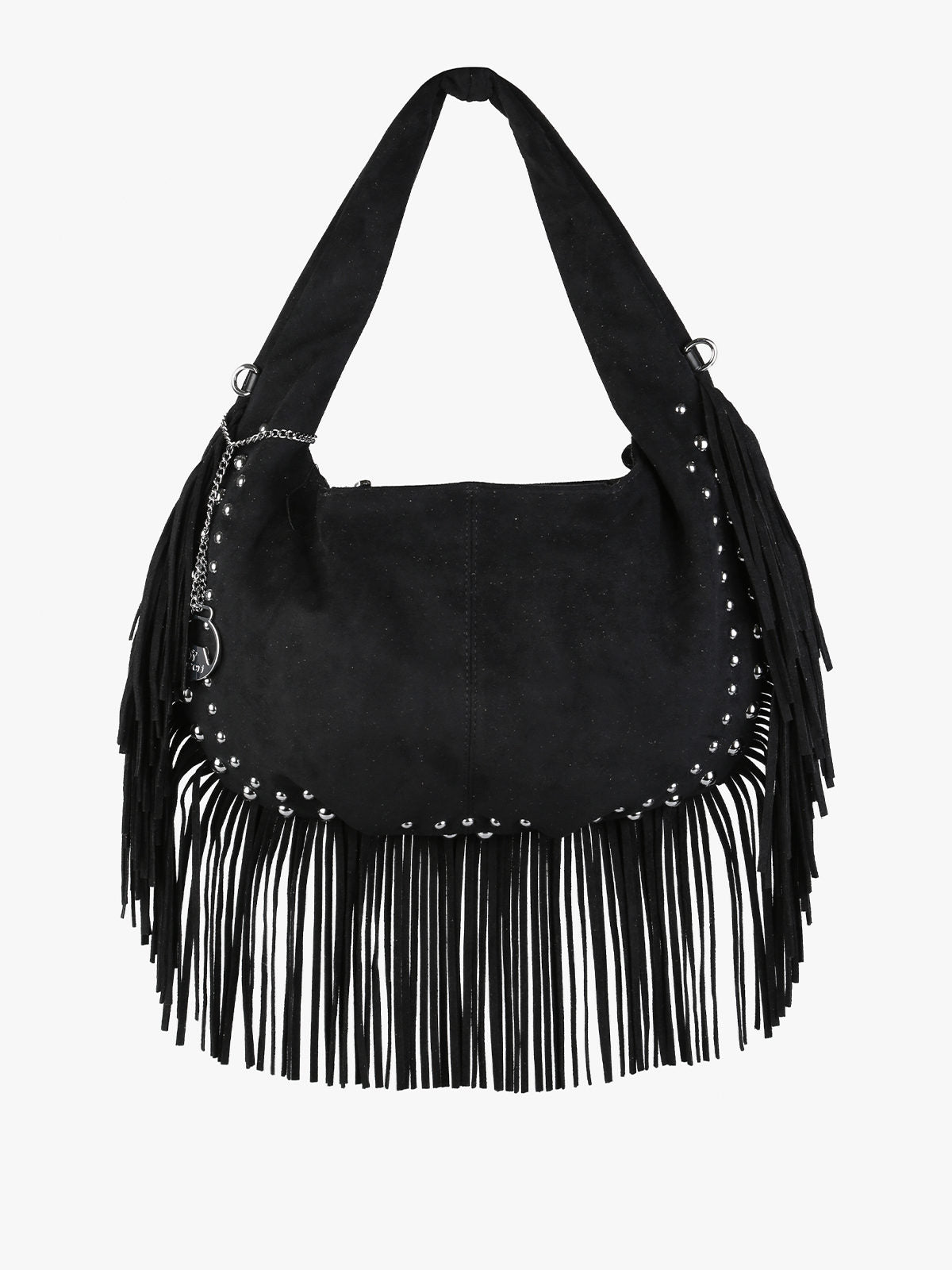 Borsa a spalla con frange e borchie You Young Coveri — Nero