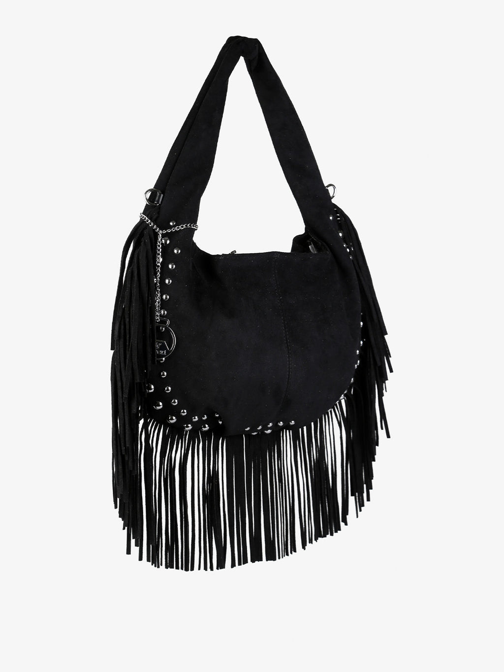 Borsa a spalla con frange e borchie You Young Coveri — Nero