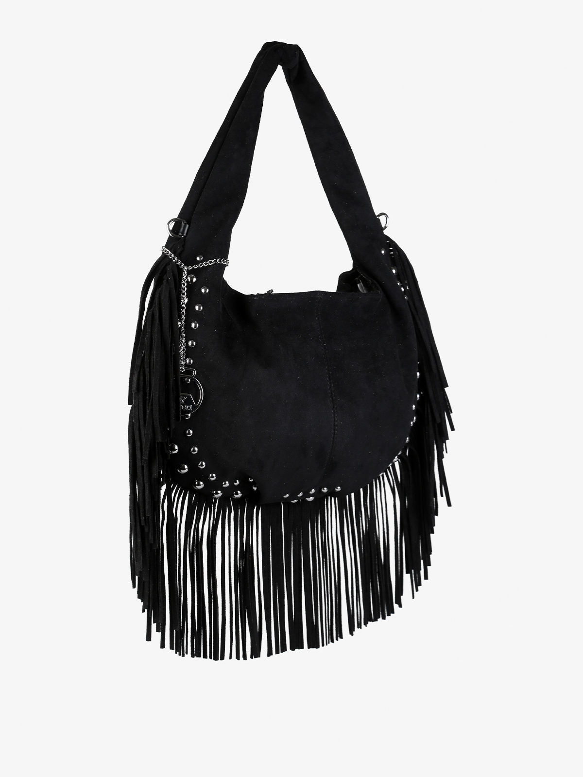 Borsa a spalla con frange e borchie You Young Coveri — Nero