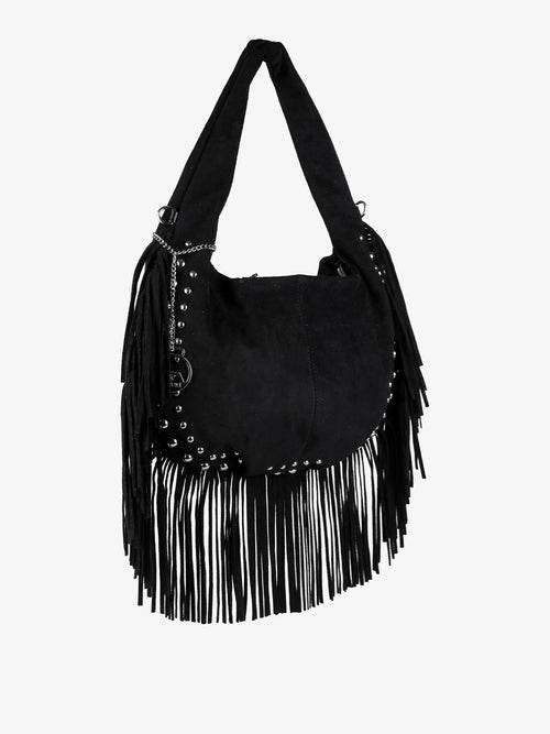 Borsa a spalla con frange e borchie You Young Coveri — Nero