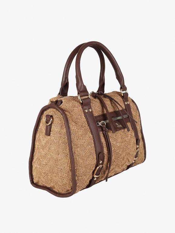 Borsa bauletto in maglia intrecciata con dettagli in ecopelle You Young Coveri — Marrone - immagine 2