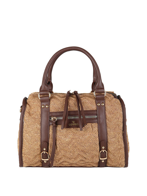Borsa bauletto in maglia intrecciata con dettagli in ecopelle You Young Coveri — Marrone - immagine 4
