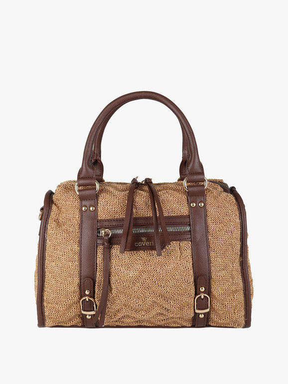 Borsa bauletto in maglia intrecciata con dettagli in ecopelle You Young Coveri — Marrone - immagine 1