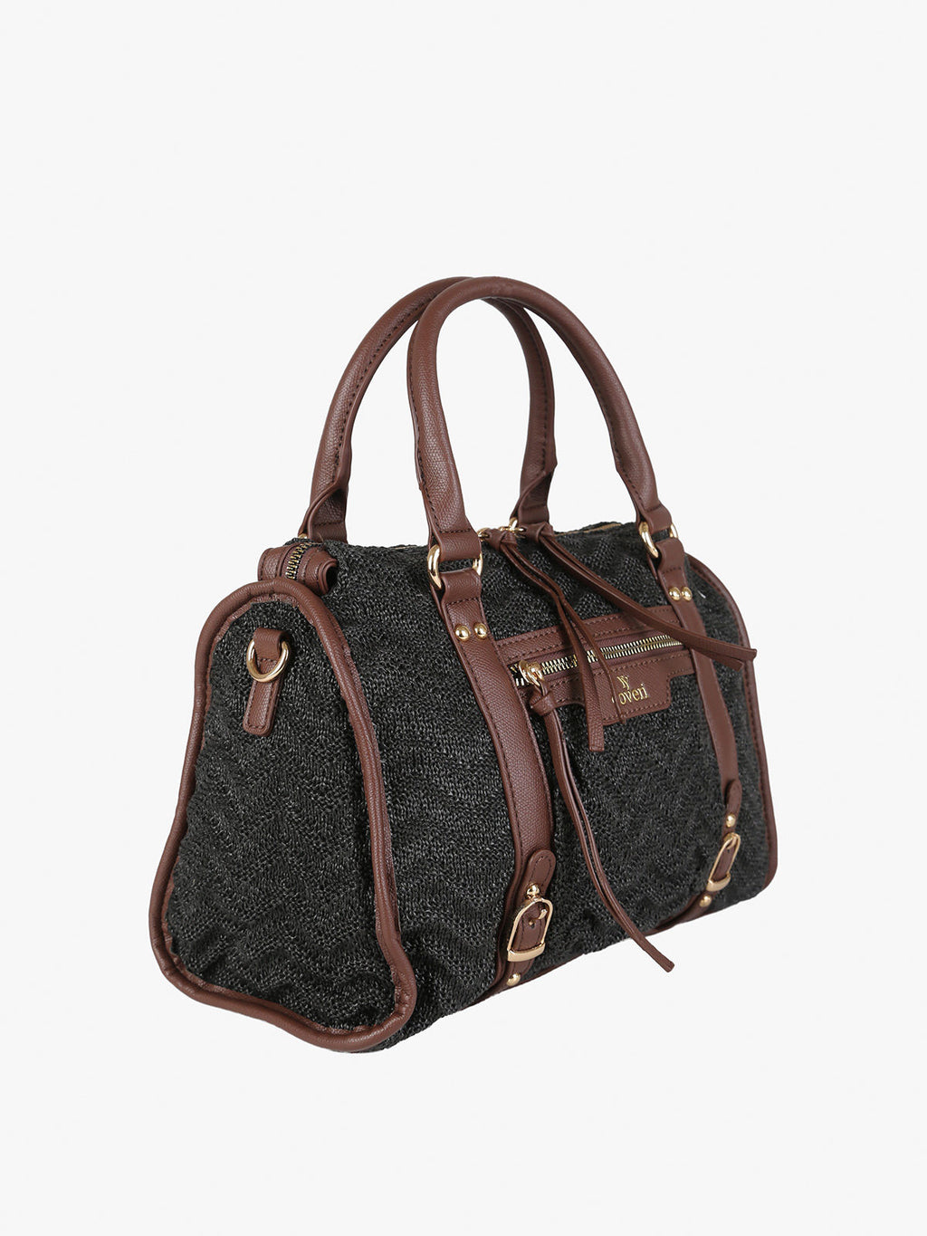 Borsa bauletto in maglia intrecciata con dettagli in ecopelle You Young Coveri — Nero
