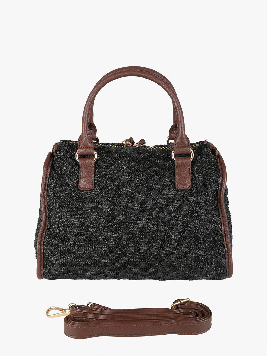 Borsa bauletto in maglia intrecciata con dettagli in ecopelle You Young Coveri — Nero