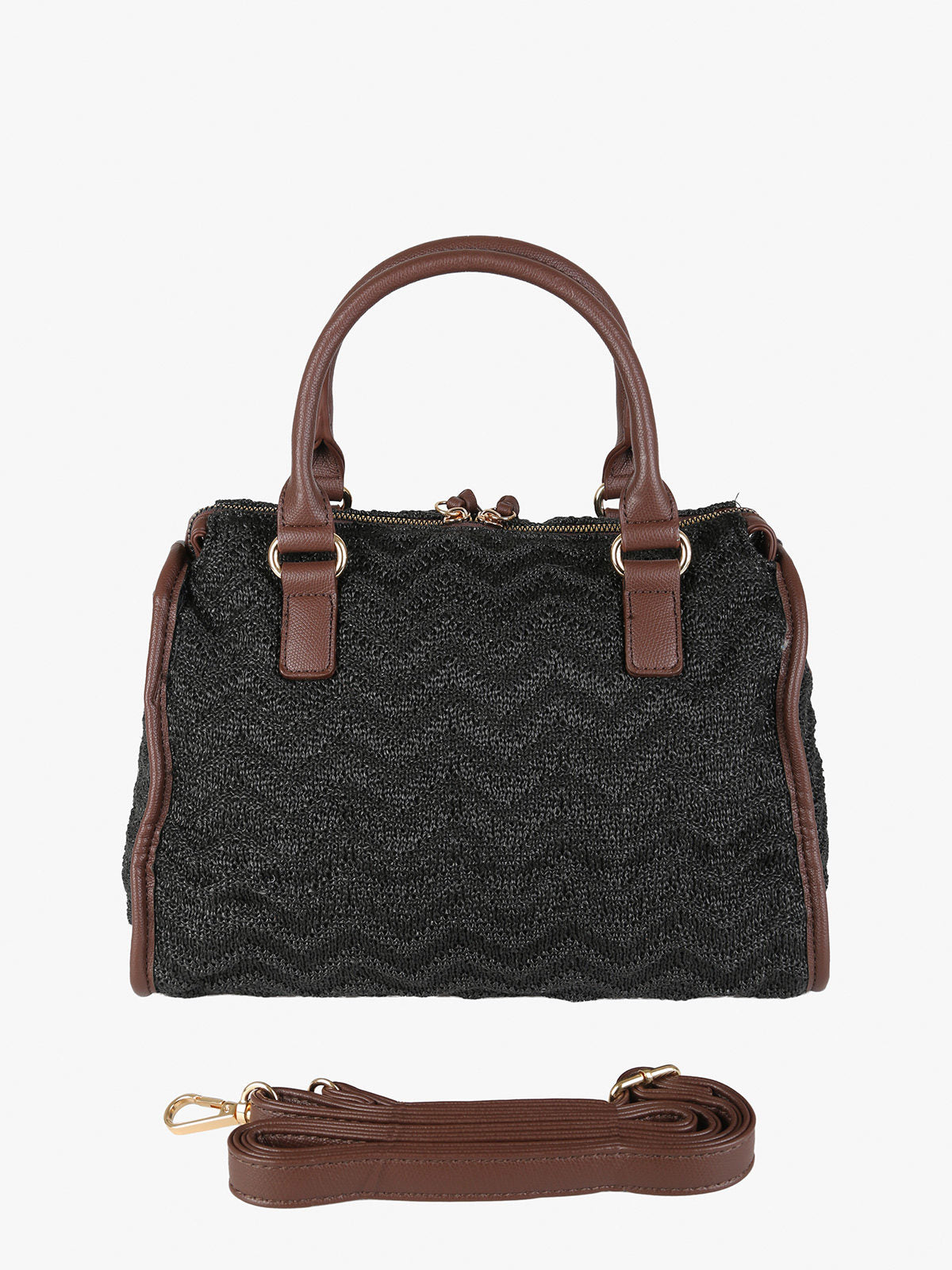 Borsa bauletto in maglia intrecciata con dettagli in ecopelle You Young Coveri — Nero
