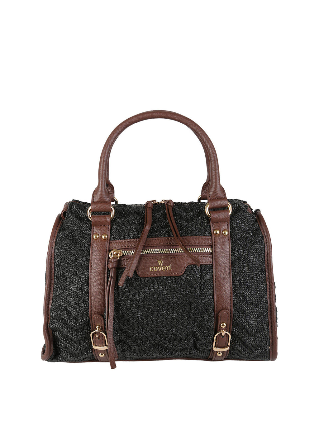Borsa bauletto in maglia intrecciata con dettagli in ecopelle You Young Coveri — Nero