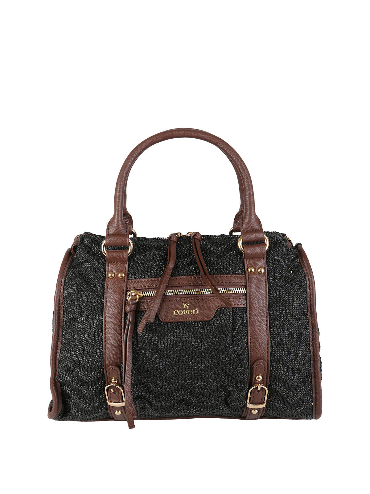 Borsa bauletto in maglia intrecciata con dettagli in ecopelle You Young Coveri — Nero