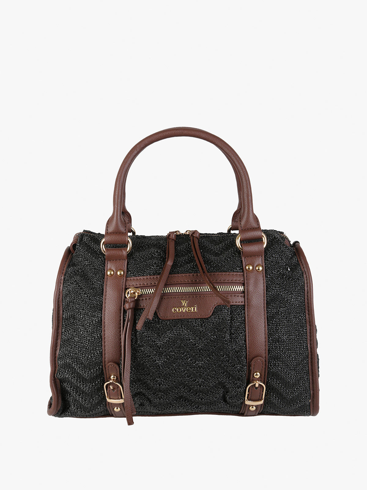 Borsa bauletto in maglia intrecciata con dettagli in ecopelle You Young Coveri — Nero