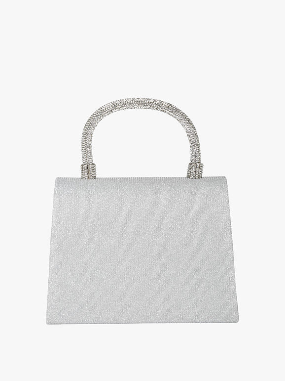 Borsa elegante con lurex brillanti e manico con strass - argento Solada