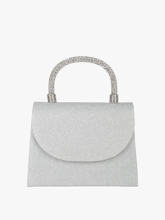 Borsa elegante con lurex brillanti e manico con strass - argento Solada