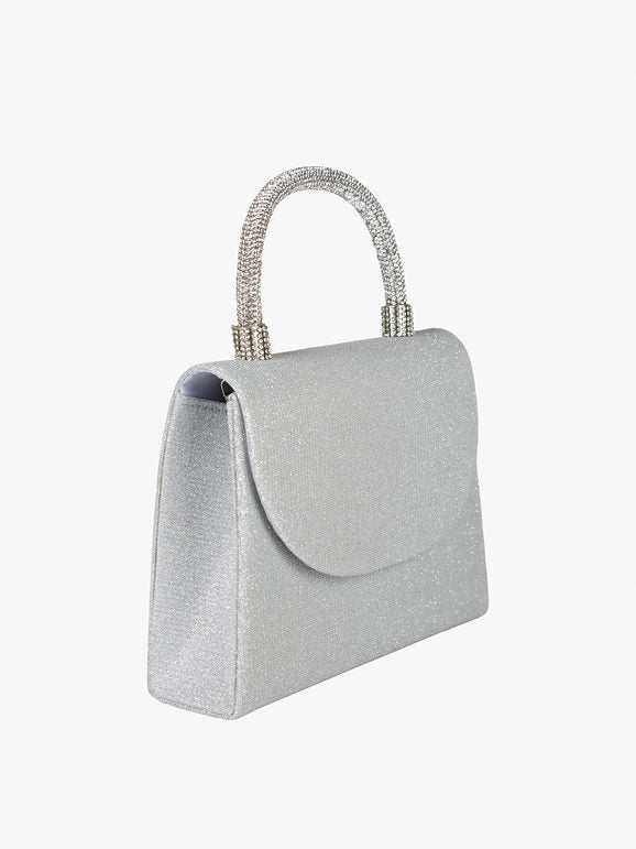 Borsa elegante con lurex brillanti e manico con strass - argento Solada