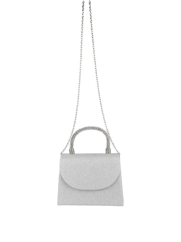 Borsa elegante con lurex brillanti e manico con strass - argento Solada