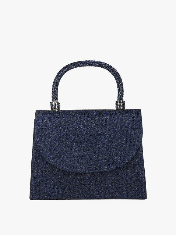 Borsa elegante con lurex brillanti e manico con strass - blu scuro Solada