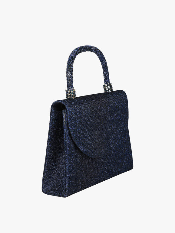 Borsa elegante con lurex brillanti e manico con strass - blu scuro Solada