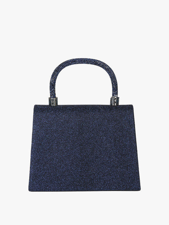 Borsa elegante con lurex brillanti e manico con strass - blu scuro Solada
