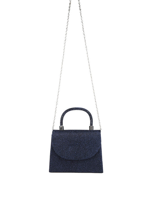 Borsa elegante con lurex brillanti e manico con strass - blu scuro Solada