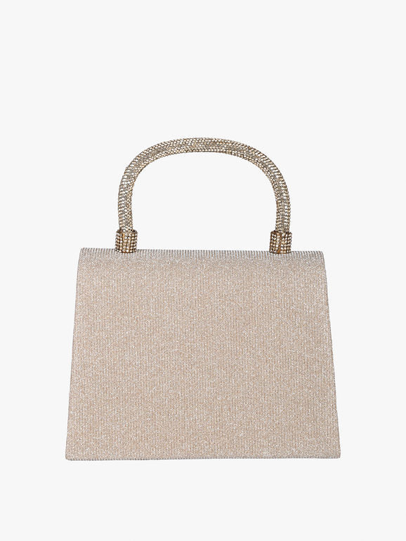 Borsa elegante con lurex brillanti e manico con strass - champagne Solada