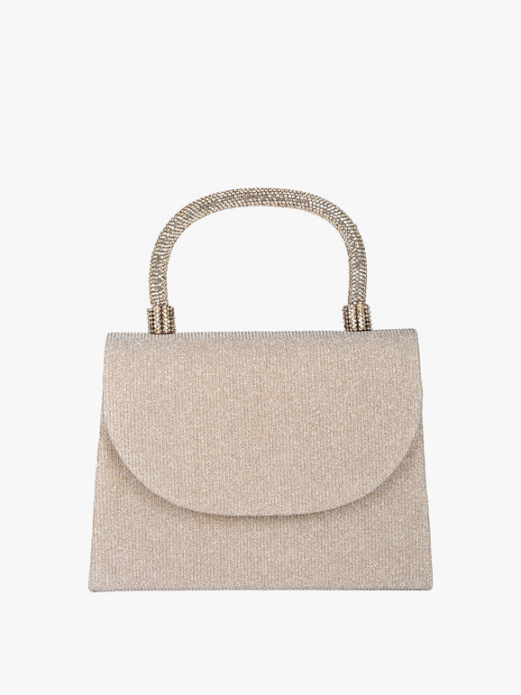 Borsa elegante con lurex brillanti e manico con strass - champagne Solada