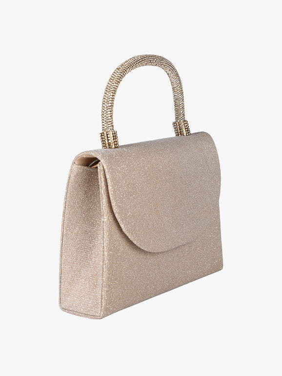 Borsa elegante con lurex brillanti e manico con strass - champagne Solada