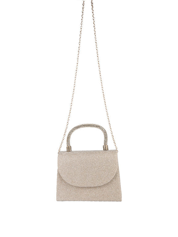 Borsa elegante con lurex brillanti e manico con strass - champagne Solada