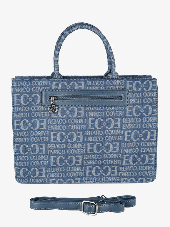 Borsa in jeans con doppi manici Enrico Coveri — Blu - immagine 3