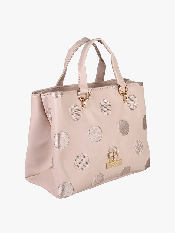Borsa mini tote in ecopelle con logo di strass Enrico Coveri Contemporary — Cipria - immagine 2