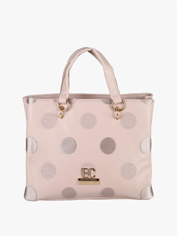 Borsa mini tote in ecopelle con logo di strass Enrico Coveri Contemporary — Cipria - immagine 1