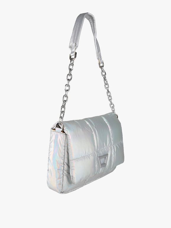 Borsa puffer trapuntata con manico a catena - argento Solada