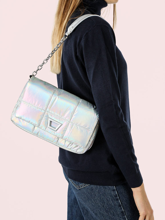 Borsa puffer trapuntata con manico a catena - argento Solada