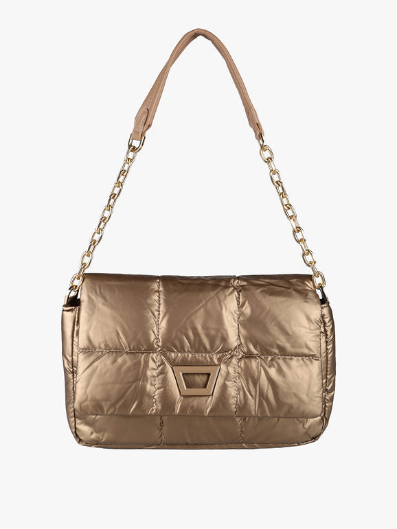 Borsa puffer trapuntata con manico a catena - marrone Solada